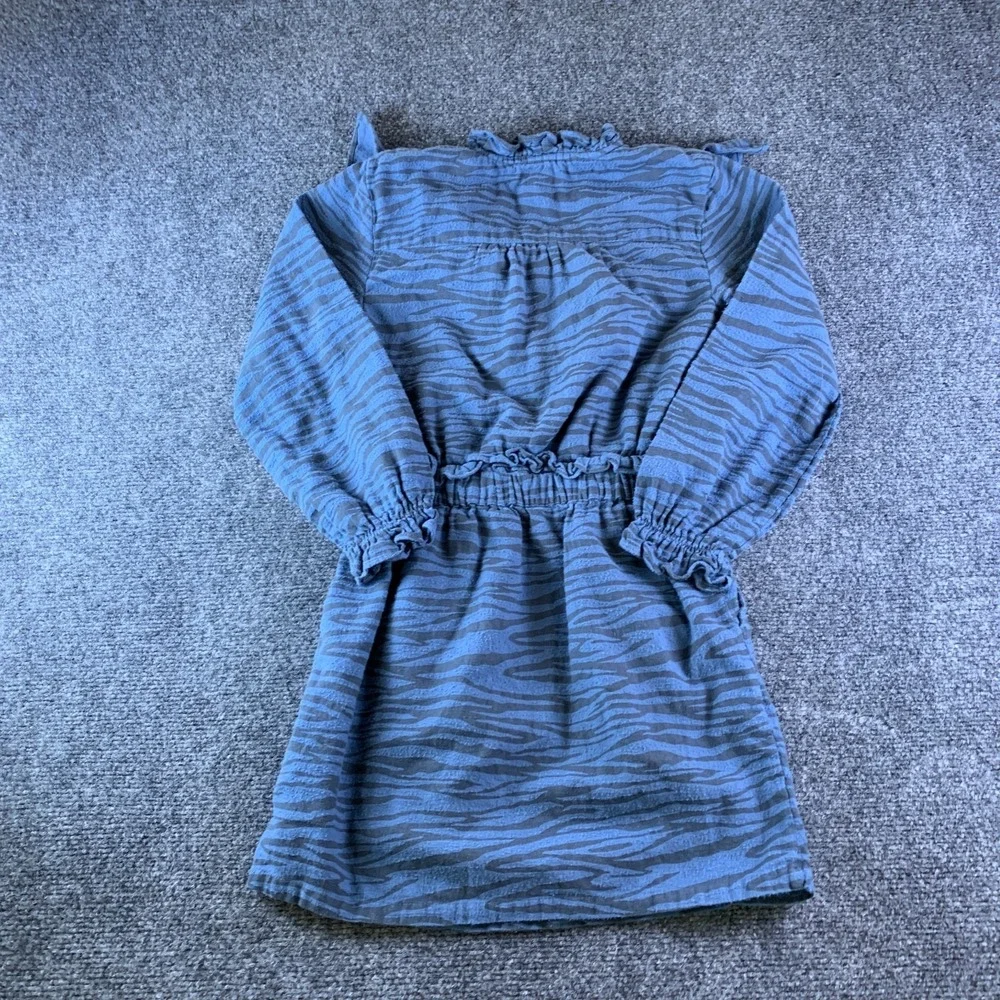 Louis Louise Folk Dress Girls 10 Blue Black Zebra Cotton Ruffled Puff Sleeve
